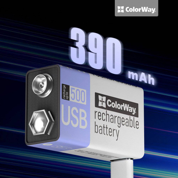 Фото - Елемент живлення тип 9V/6LR61 Colorway USB-С 390 мАг 9В (CW-UB9V-06)