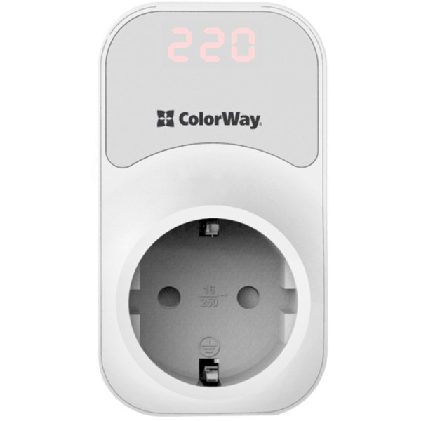 Фото - Автомат защиты от всплесков напряжения Colorway 16A/3680W 150V-210V/230V-280V DS1 White (CW-VR16-01D)