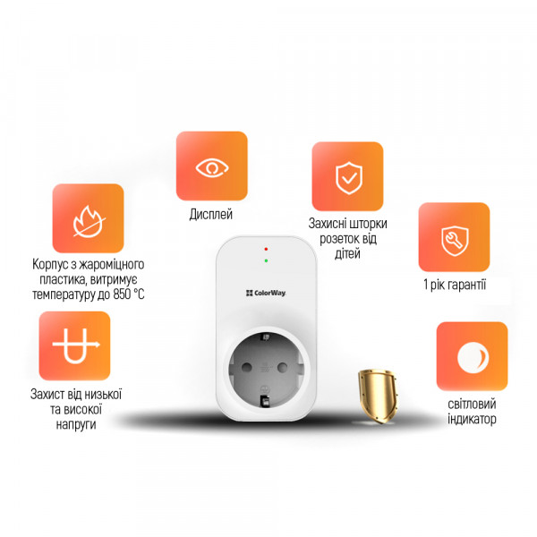 Фото - Автомат защиты от всплесков напряжения Colorway 16A/3680W 165V/260V LED1 White (CW-VR16-03L)