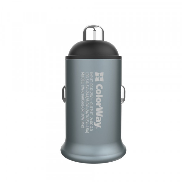 Фото - Автомобільний зарядний пристрій Colorway 2xUSB Quick Charge 3.0 36W Gray (CW-CHA036Q-GR)