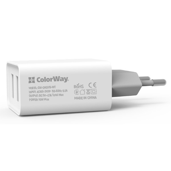 Фото - Мережевий зарядний пристрій Colorway AutoID 2USBx2.1A White (CW-CHS015-WT)