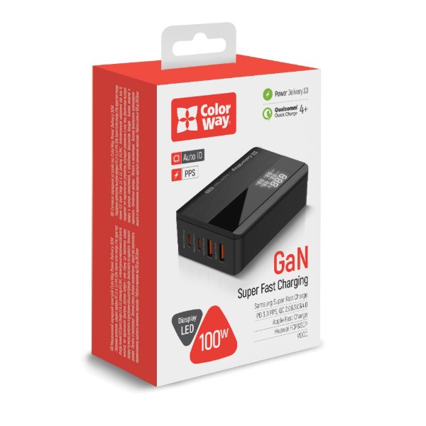 Фото - Сетевое зарядное устройство Colorway Power Delivery GaN (2USB-A + 2USB TYPE-C) (100W) Black (CW-CHS041PD-BK)