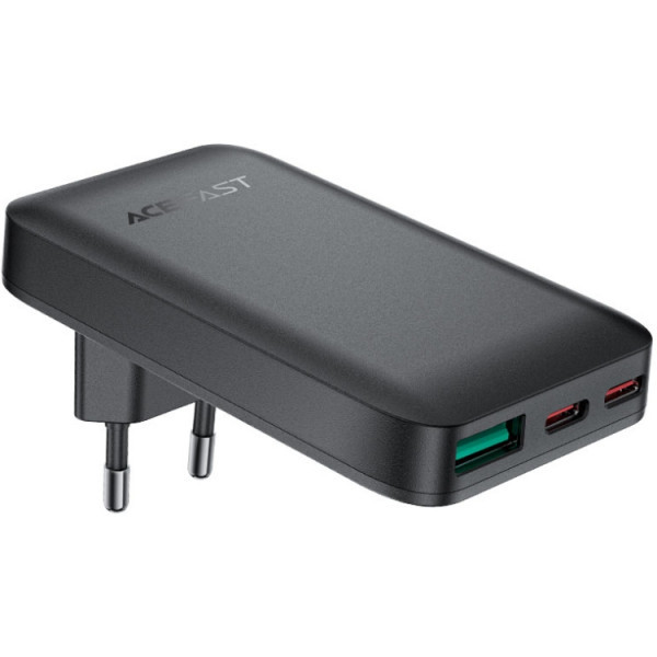 Фото - Мережевий зарядний пристрій AceFast 3xUSB 65W (2xUSB-C+USB-A) Gan A100 Fast Charger Ultra thin black (6974316283492)
