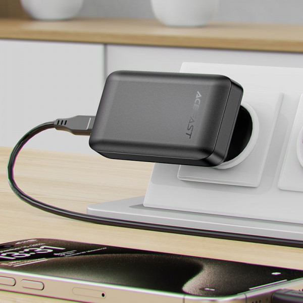 Фото - Мережевий зарядний пристрій AceFast 3xUSB 65W (2xUSB-C+USB-A) Gan A100 Fast Charger Ultra thin black (6974316283492)