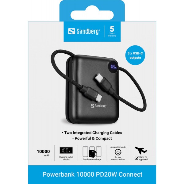 Фото - Батарея мобільна Sandberg 10000mAh 20W PD,QC3.0, USB-C In/Out, with 2 cables USB-C (421-26)