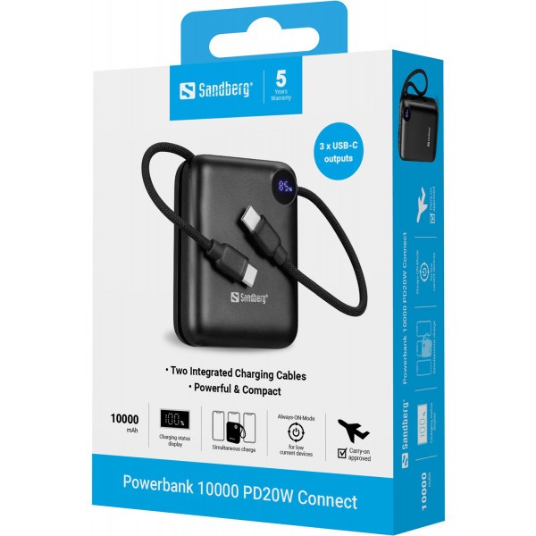 Фото - Батарея мобільна Sandberg 10000mAh 20W PD,QC3.0, USB-C In/Out, with 2 cables USB-C (421-26)