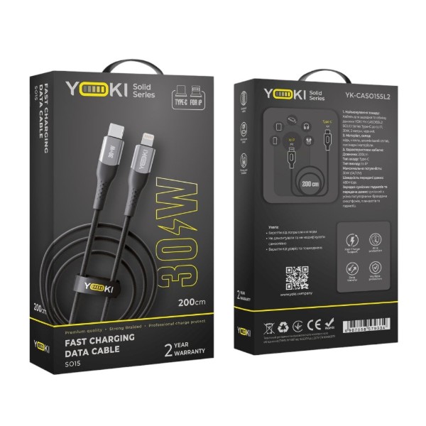 Фото - Кабель YOKI SOLID Type-C to Lightning 30W 2m Black (YK-SO15)