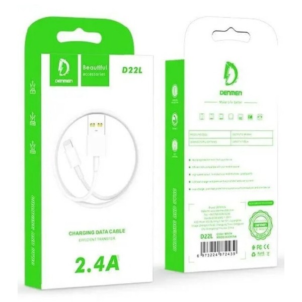 Фото - Кабель Denmen Lightning 2.4A 1m White (D22L-WH)