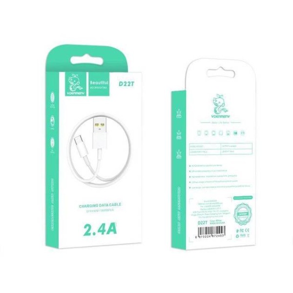 Фото - Кабель Denmen Type C 2.4A 1m White (D22T-WH)