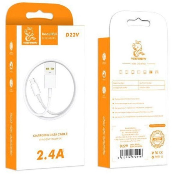 Фото - Кабель Denmen Micro USB 2.4A 1m White (D22V-WH)