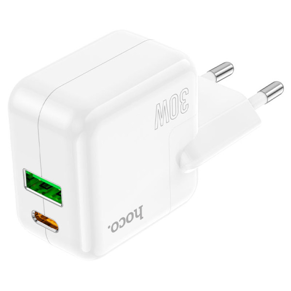 Фото - Мережевий зарядний пристрій HOCO C111A Lucky dual-port PD30W+QC3.0 charger White (6931474790866)