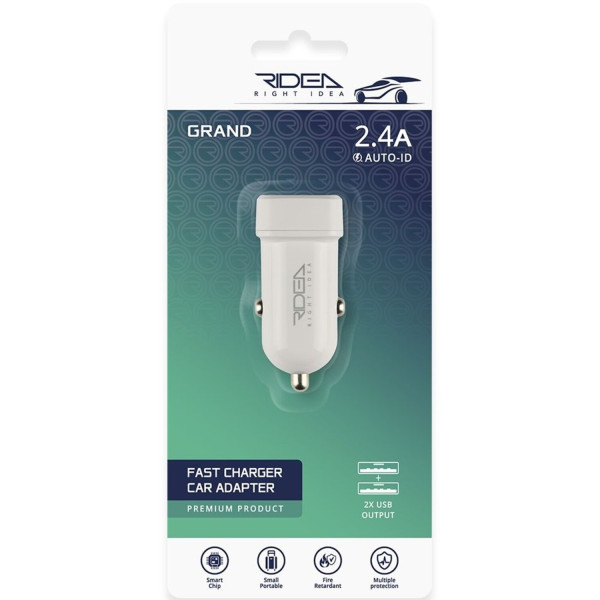 Фото - Автомобильное зарядное устройство Ridea Grand 2USB 2.4 A White (RCC-21012)