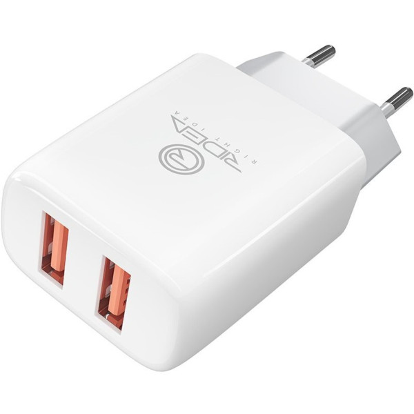 Фото - Мережевий зарядний пристрій Ridea Element Duo 2USB 2.1 A White (RW-21011)