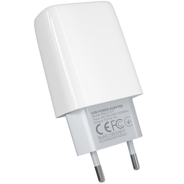 Фото - Мережевий зарядний пристрій Ridea Element Duo 2USB 2.1 A White (RW-21011)