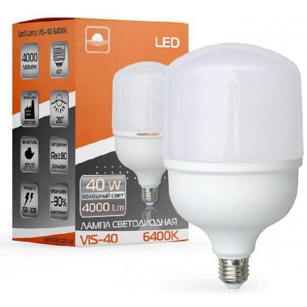 Фото - Лампочка светодиодная Євросвітло 40Вт 6400К VIS-40-E27 (000040890)