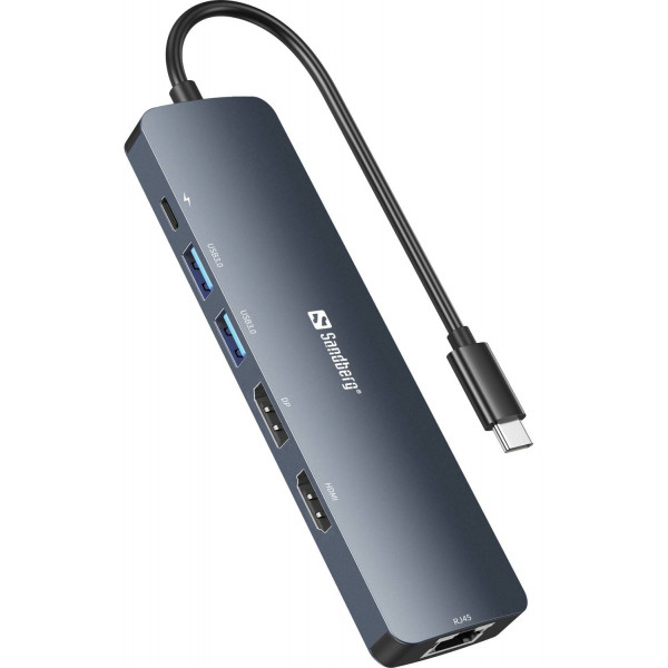 Фото - Хаб USB Sandberg USB3.1 Type-C HDMI/USB 3.0x2/RJ45/USB-C/DisplayPort PD 100W (136-43)