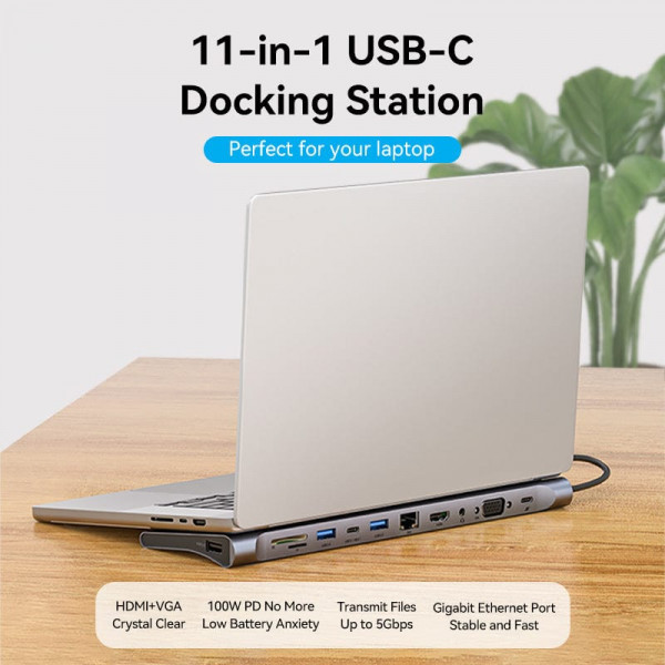 Фото - Док-станция Vention USB3.1 Type-C HDMI/VGA/USB-C/USB3.0x3/RJ45/SD/TF/TRRS 3.5mm (THTHC)