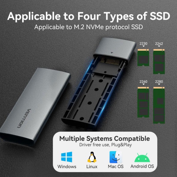 Фото - Зовнішній карман Vention M.2 NVME M-key USB Type-C 3.2 Gray (KPGH0)