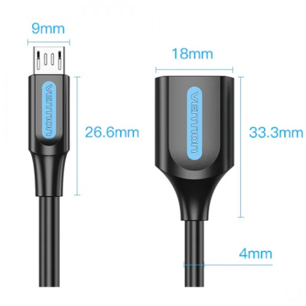 Фото - Переходник Vention USB 2.0 Micro BM - USB AF (OTG) 0.15 м Black PVC (CCUBB)
