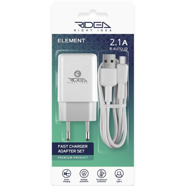 Фото - Мережевий зарядний пристрій Ridea Element Type-C 2.1 A White (RW-11211)