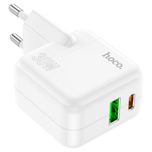 Фото - Мережевий зарядний пристрій HOCO C111A Lucky dual-port PD30W+QC3.0 charger White (6931474790866)