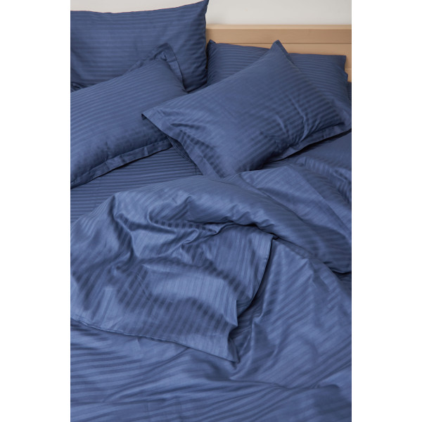 Фото - Комплект постільної білизни Moon&Star 143х210х2 нав. 2х70х70 Delfi Blue Satin Stripe (MS-820000517)
