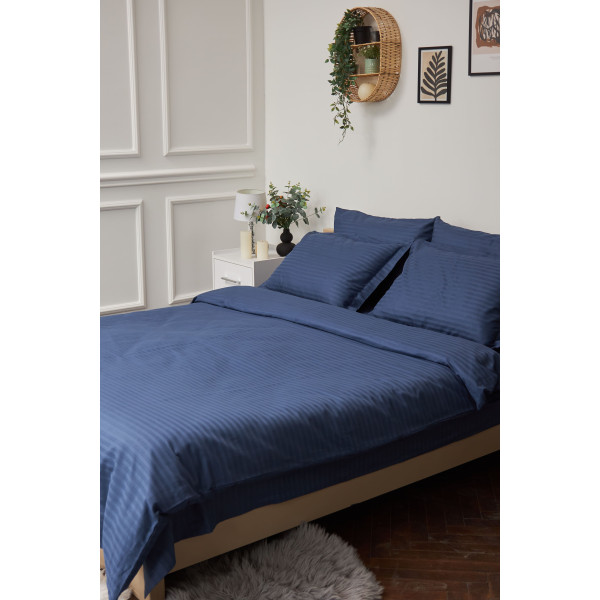 Фото - Комплект постільної білизни Moon&Star 143х210х2 нав. 2х70х70 Delfi Blue Satin Stripe (MS-820000517)