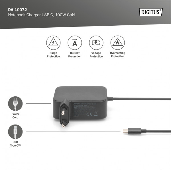 Фото - Зарядний пристрій для ноутбука Digitus USB-C 100W GaN (DA-10072)