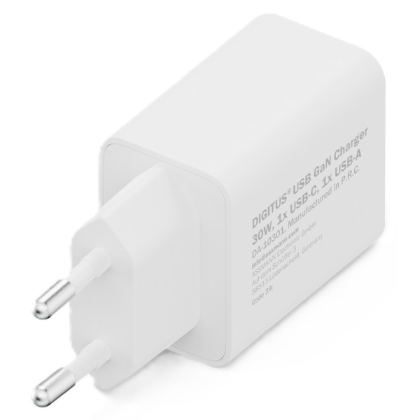 Фото - Сетевое зарядное устройство Digitus GaN 1хUSB-C 1хUSB-A 30W (DA-10301)