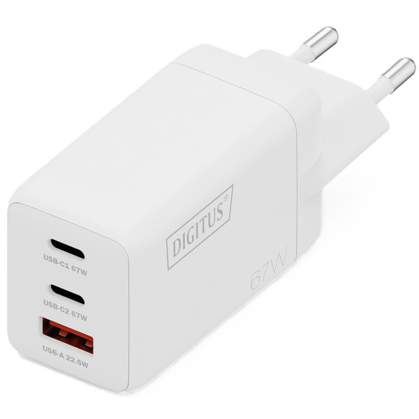 Фото - Мережевий зарядний пристрій Digitus GaN 2хUSB-C 1хUSB-A 67W (DA-10303)