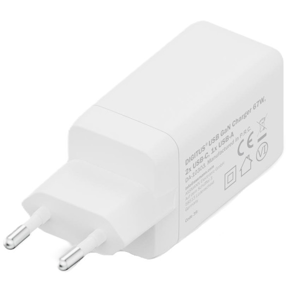 Фото - Мережевий зарядний пристрій Digitus GaN 2хUSB-C 1хUSB-A 67W (DA-10303)