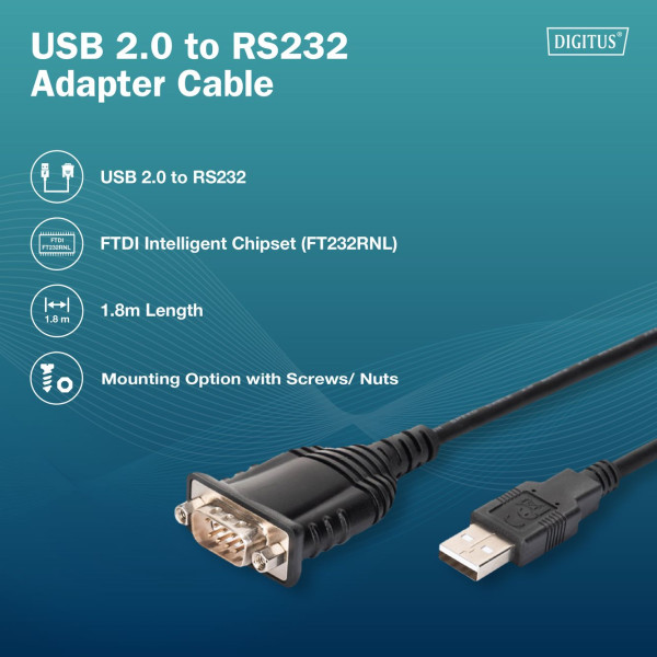Фото - Адаптер Digitus USB 2.0 > RS232 (M/M) 1.8 м (DA-70172)