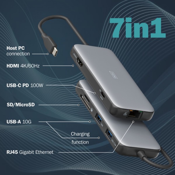 Фото - Хаб USB Digitus USB-C HDMI/2xUSB-A/USB-C/SD/MicroSD/RJ54 (DA-70914)