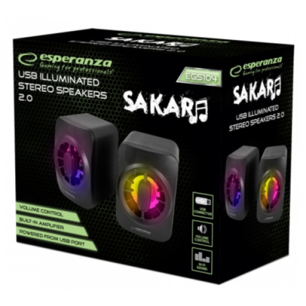Фото - Комп'ютерна акустика компактна 2.0 Esperanza Led Rainbow Sakara (EGS104) Sakara