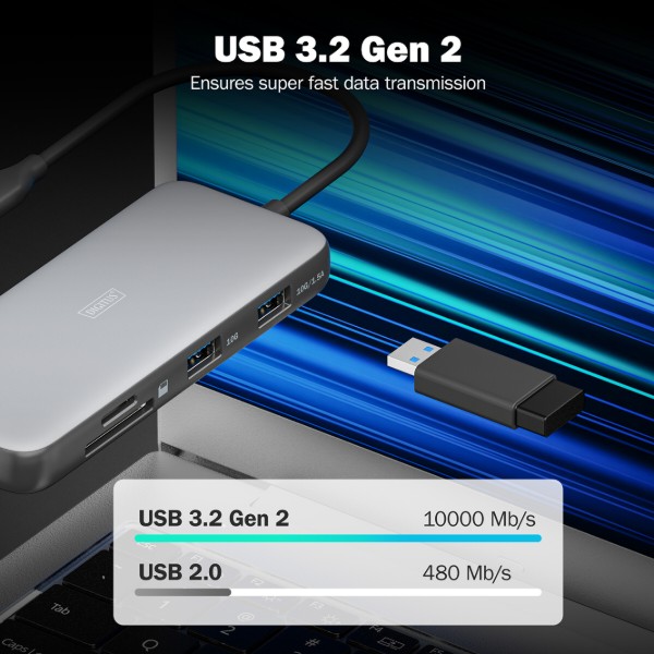Фото - Хаб USB Digitus USB-C HDMI/2xUSB-A/USB-C/SD/MicroSD/RJ54 (DA-70914)