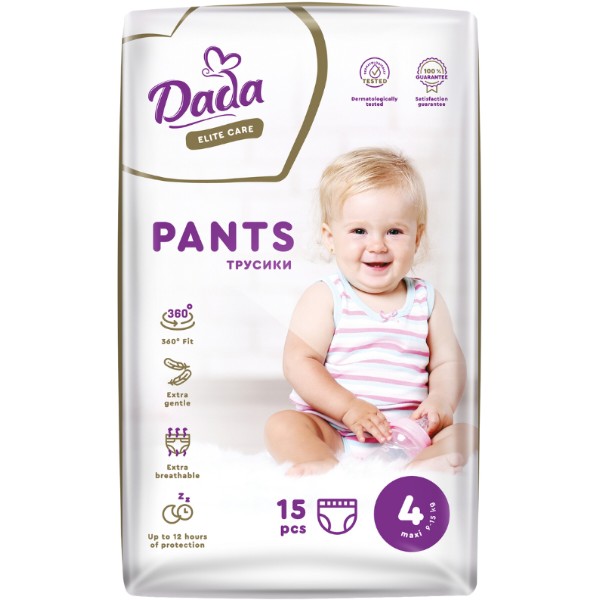Фото - Одноразовые подгузники-трусики Dada Elite Care Размер 4 (9 – 15 кг.), 15 шт. (4820174980726) Фото - Одноразовые подгузники-трусики Dada Elite Care Размер 4 (9 – 15 кг.), 15 шт. (4820174980726)