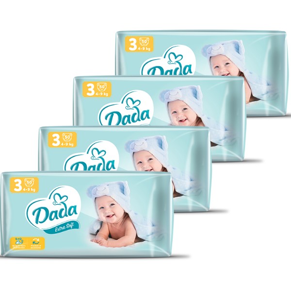 Фото - Одноразовые подгузники Dada Extra Soft Размер 3 (4-9 кг.), 200 шт. (50*4 шт.) (4820174989545)
