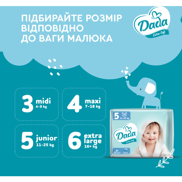 Фото - Одноразовые подгузники Dada детские Extra Soft Maxi (7–18 кг) 46 шт/уп 4 (646436)