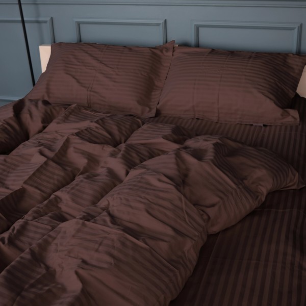 Фото - Комплект постельного белья детский MirSon Satin Stripe 30-0006 Dark Brown 110х140 (2200005246108)