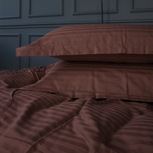 Фото - Комплект постельного белья детский MirSon Satin Stripe 30-0006 Dark Brown 110х140 (2200005246108)
