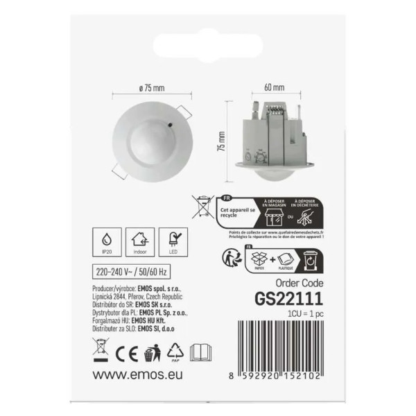 Фото - Проводной датчик движения EMOS GS22111 микроволновой IP20 1200W