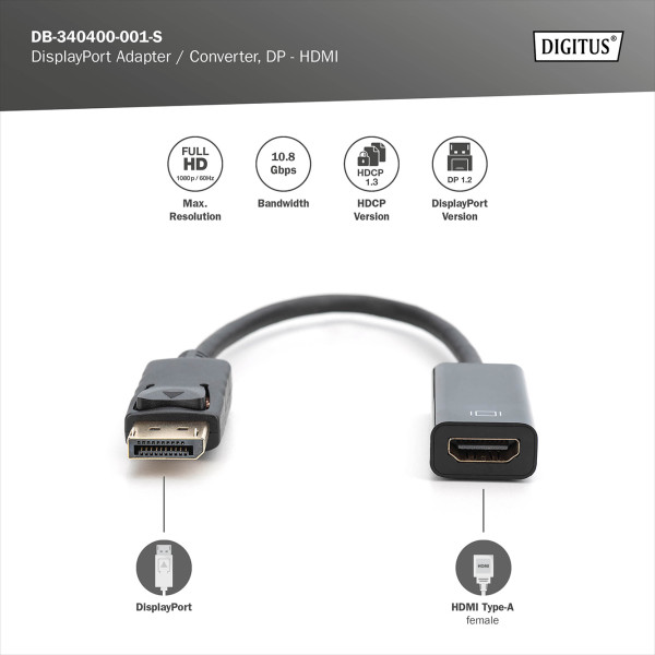 Фото - Перехідник Digitus DisplayPort to HDMI (DB-340400-001-S)