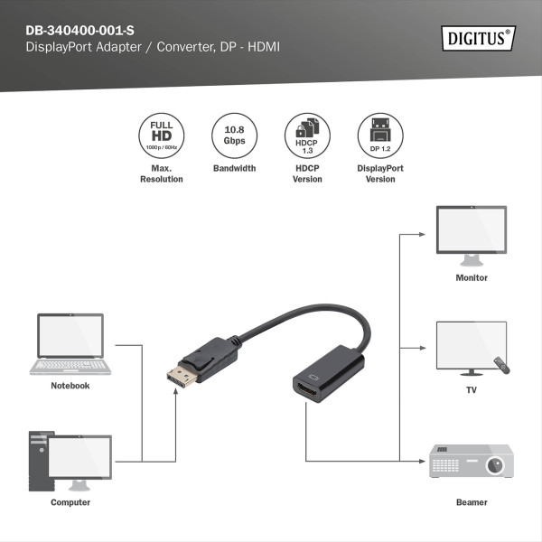 Фото - Перехідник Digitus DisplayPort to HDMI (DB-340400-001-S)