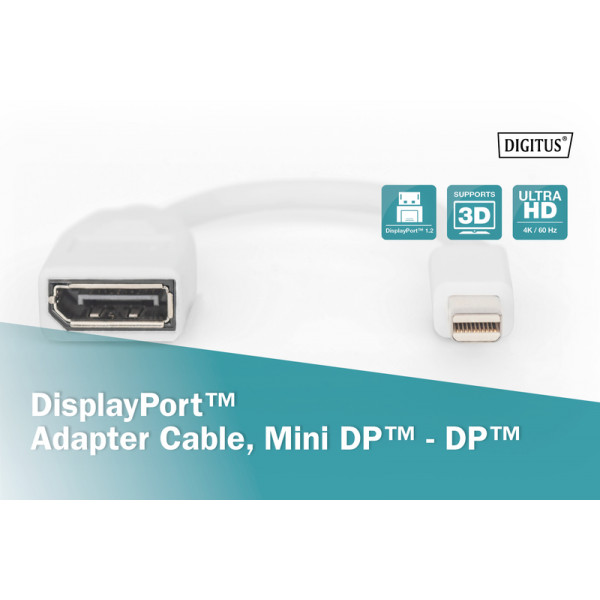Фото - Кабель Digitus mini DP-DP M/F 0.15m White
