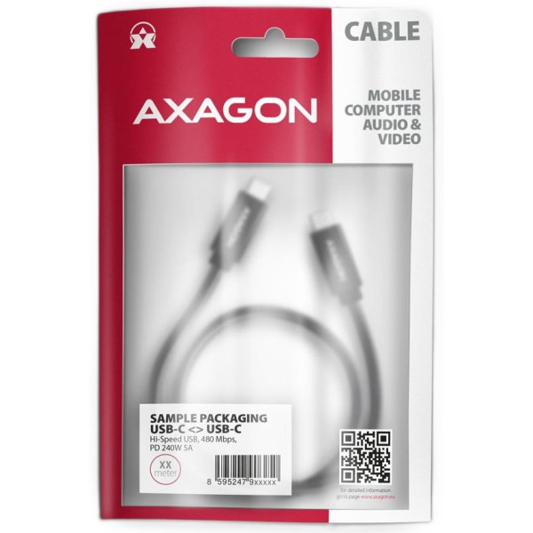 Фото - Кабель AXAGON USB-C 2.0, 1m, PD 240W 5A Black (BUCM2-CM10AB)