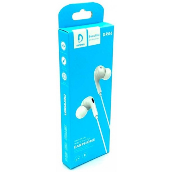 Фото - Навушники вкладиші дротові Denmen DR06 3.5mm 1.2 м White (DE-DR06-WH)