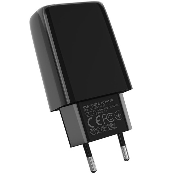 Фото - Мережевий зарядний пристрій Ridea Element Micro 2.1 A Black (RW-11111)