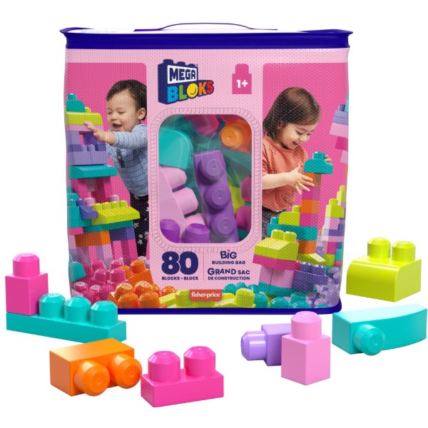 Фото - Пластиковый конструктор для малышей Mega Bloks розовый в мешке (80 дет.) (DCH62)