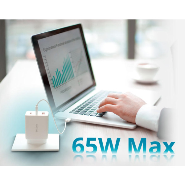 Фото - Мережевий зарядний пристрій D-Link DCP-651 65Вт GaN 2хUSB-С, 1xUSB-A White (DCP-651)