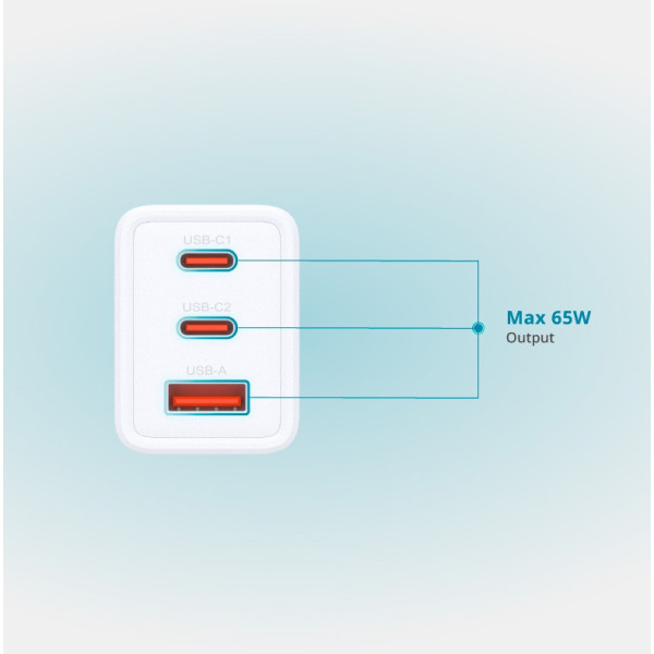 Фото - Мережевий зарядний пристрій D-Link DCP-651 65Вт GaN 2хUSB-С, 1xUSB-A White (DCP-651)
